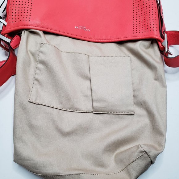 Coach Legacy Perforated Duffle Purse Coral Leather Tassel Detail Large Handbag - Picture 9 of 13